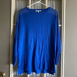 Chaus blue sweater with silver studded shoulder details